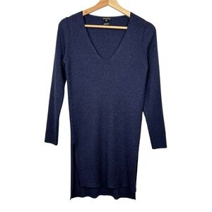 MASSIMO DUTTI Fine Knit V-Neck Sweater/Tunic, Navy Blue, Size Small